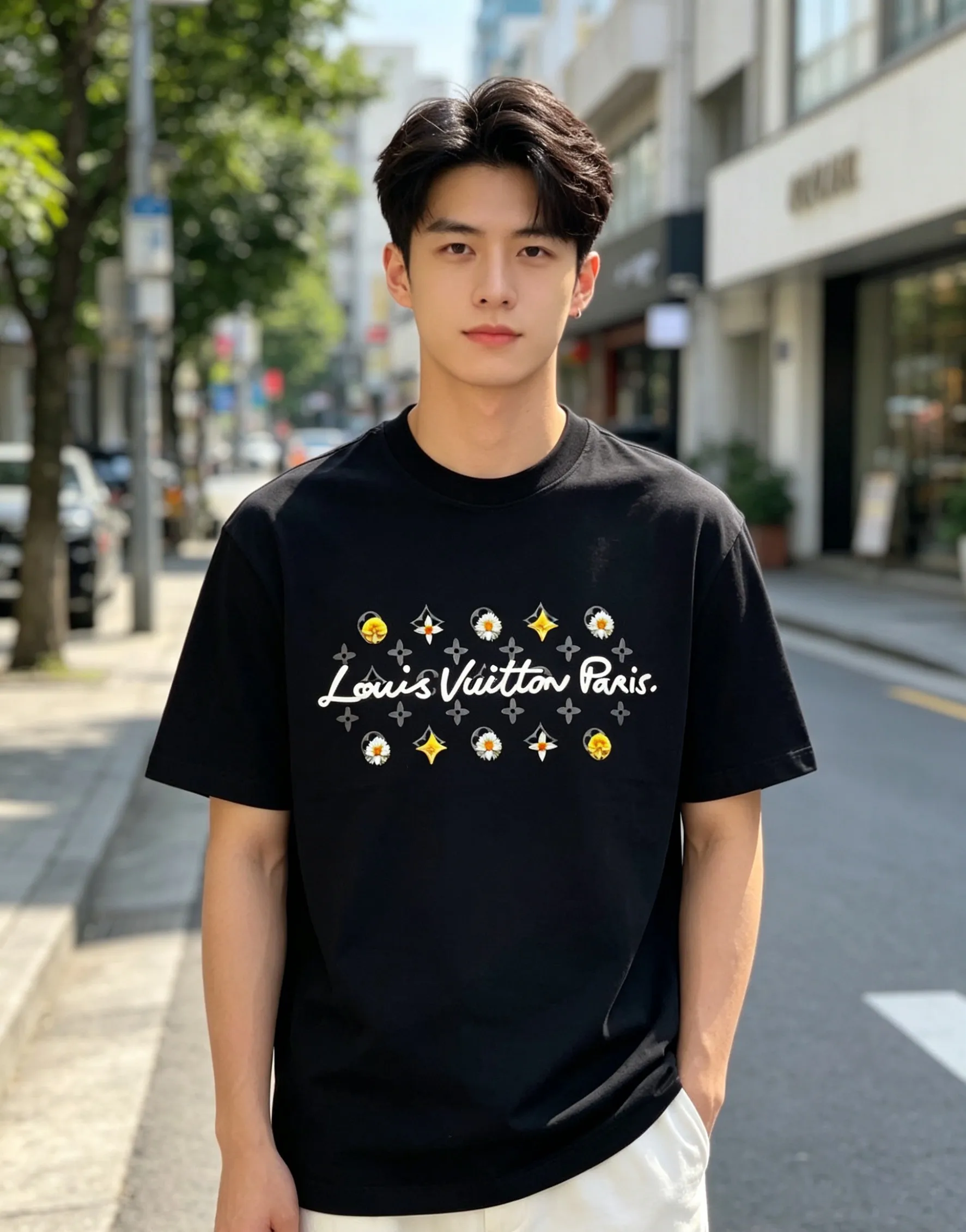 Louis Vuitton/Louis Vuitton 26ss daisy letter print short sleeves